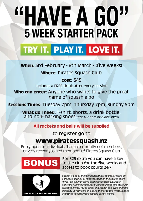 Have a Go squash 5-week starter pack February 2026 Pirates squash club