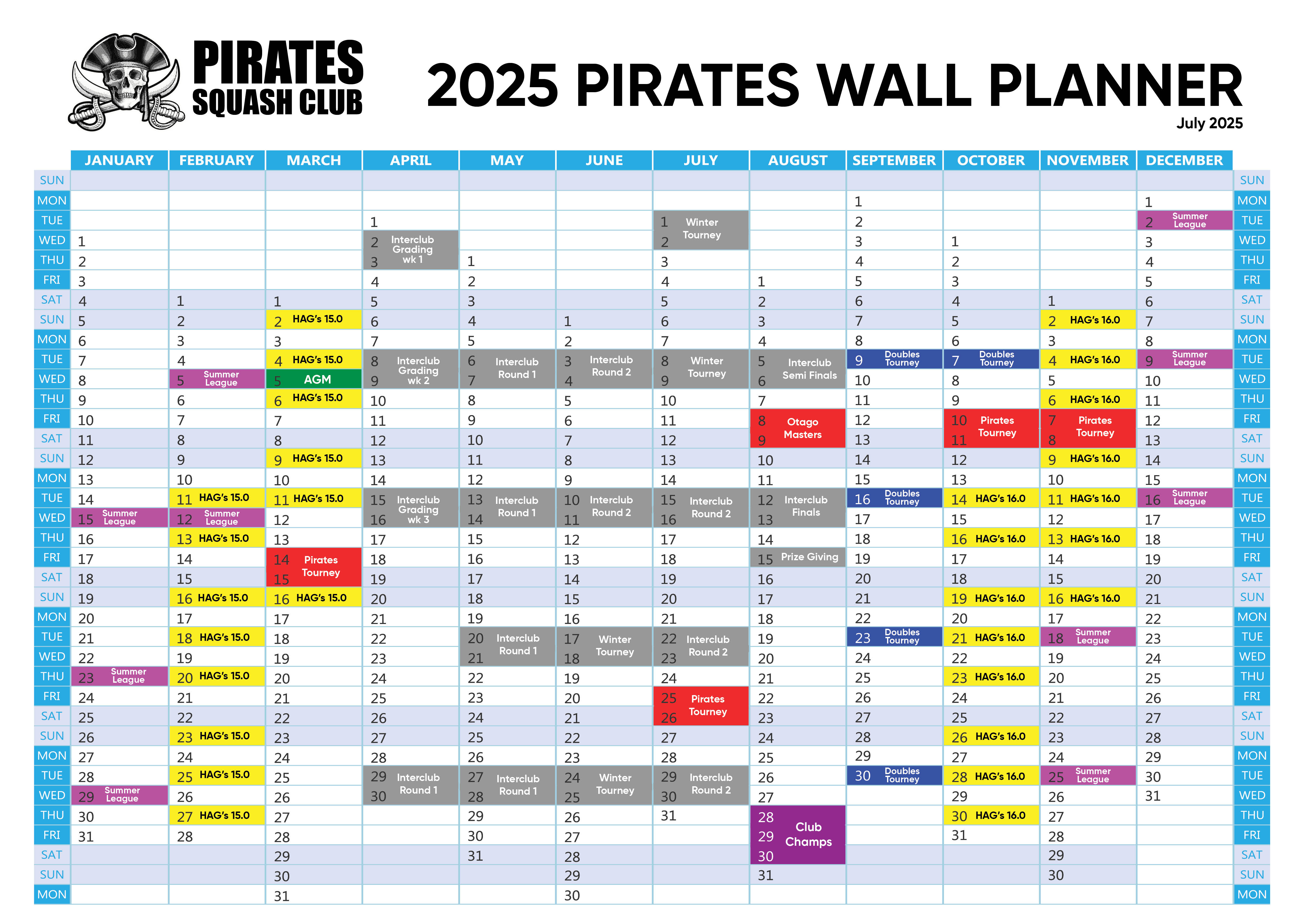 2025 Pirates Wall Planner